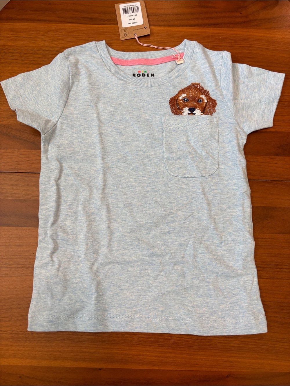 Mini Boden Light Blue Kids Short-Sleeve Tee with Puppy Pocket Embroidery, 4-5y